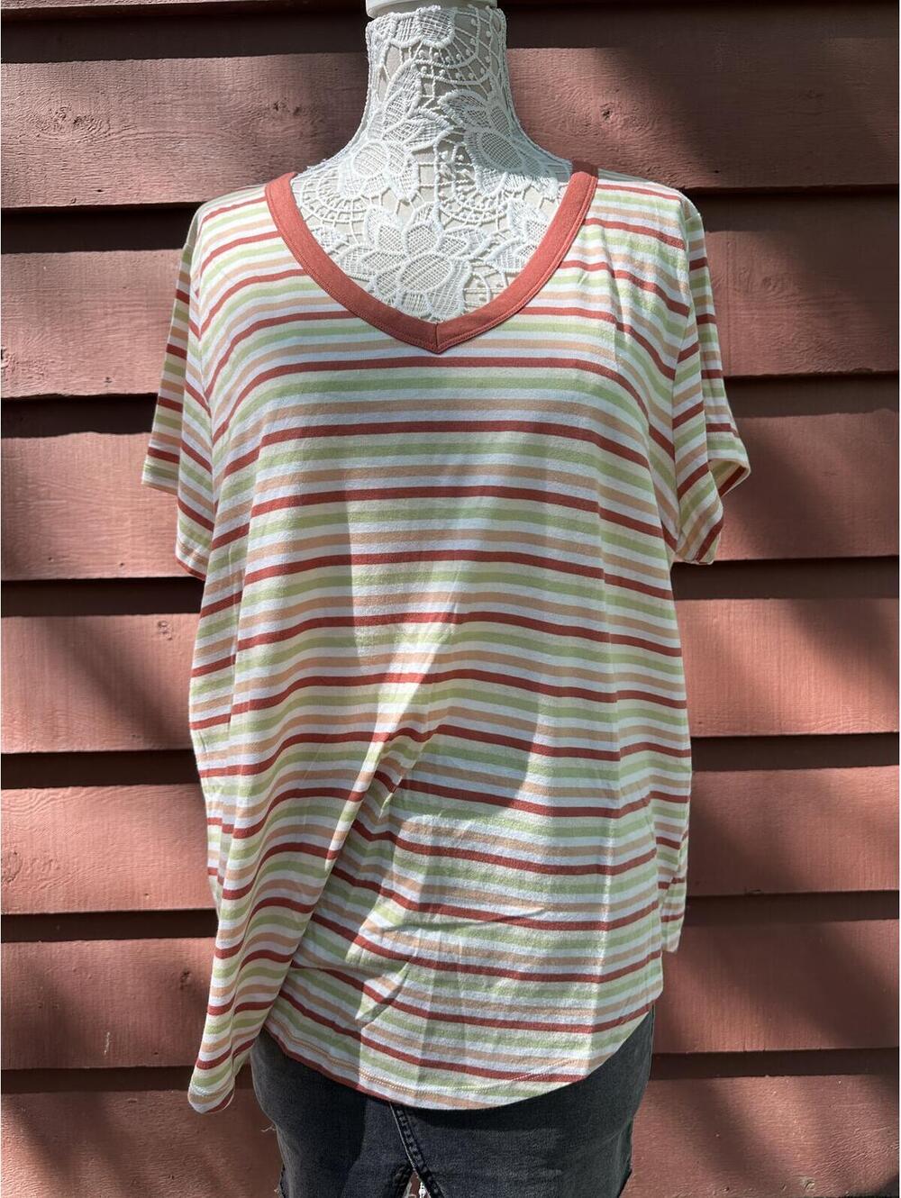SO Striped V Neck Casual Tee
